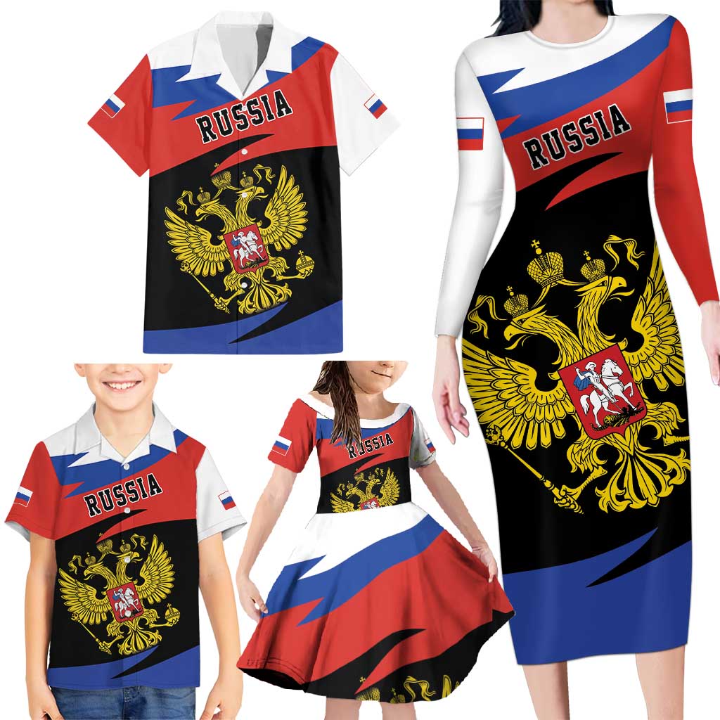 Russia Coat of Arms Family Matching Long Sleeve Bodycon Dress and Hawaiian Shirt Russian Eagle Two Heads Simple Style LT17 - Wonder Print Shop