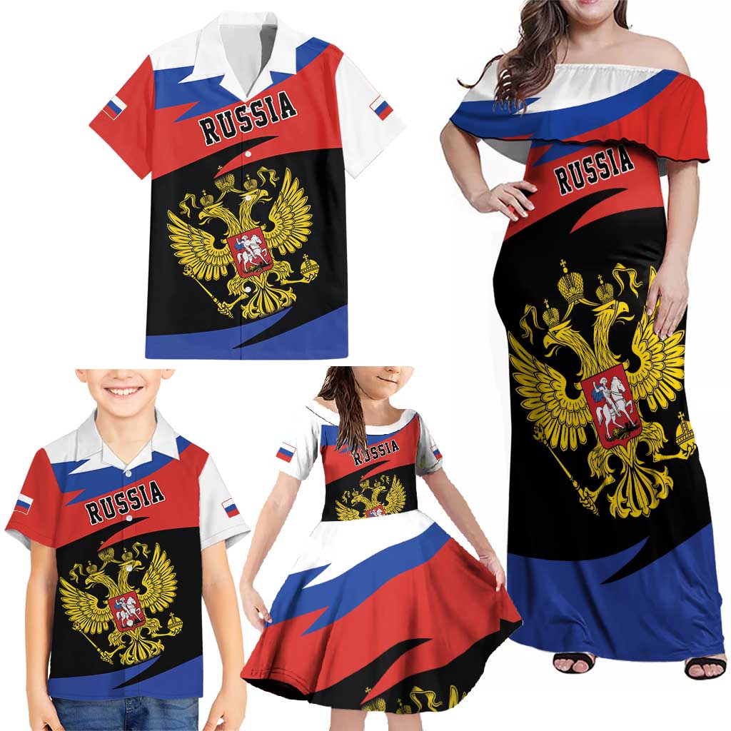 Russia Coat of Arms Family Matching Off Shoulder Maxi Dress and Hawaiian Shirt Russian Eagle Two Heads Simple Style LT17 - Wonder Print Shop