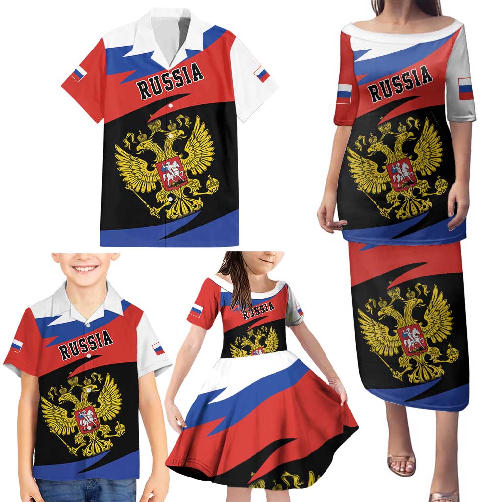 Russia Coat of Arms Family Matching Puletasi and Hawaiian Shirt Russian Eagle Two Heads Simple Style