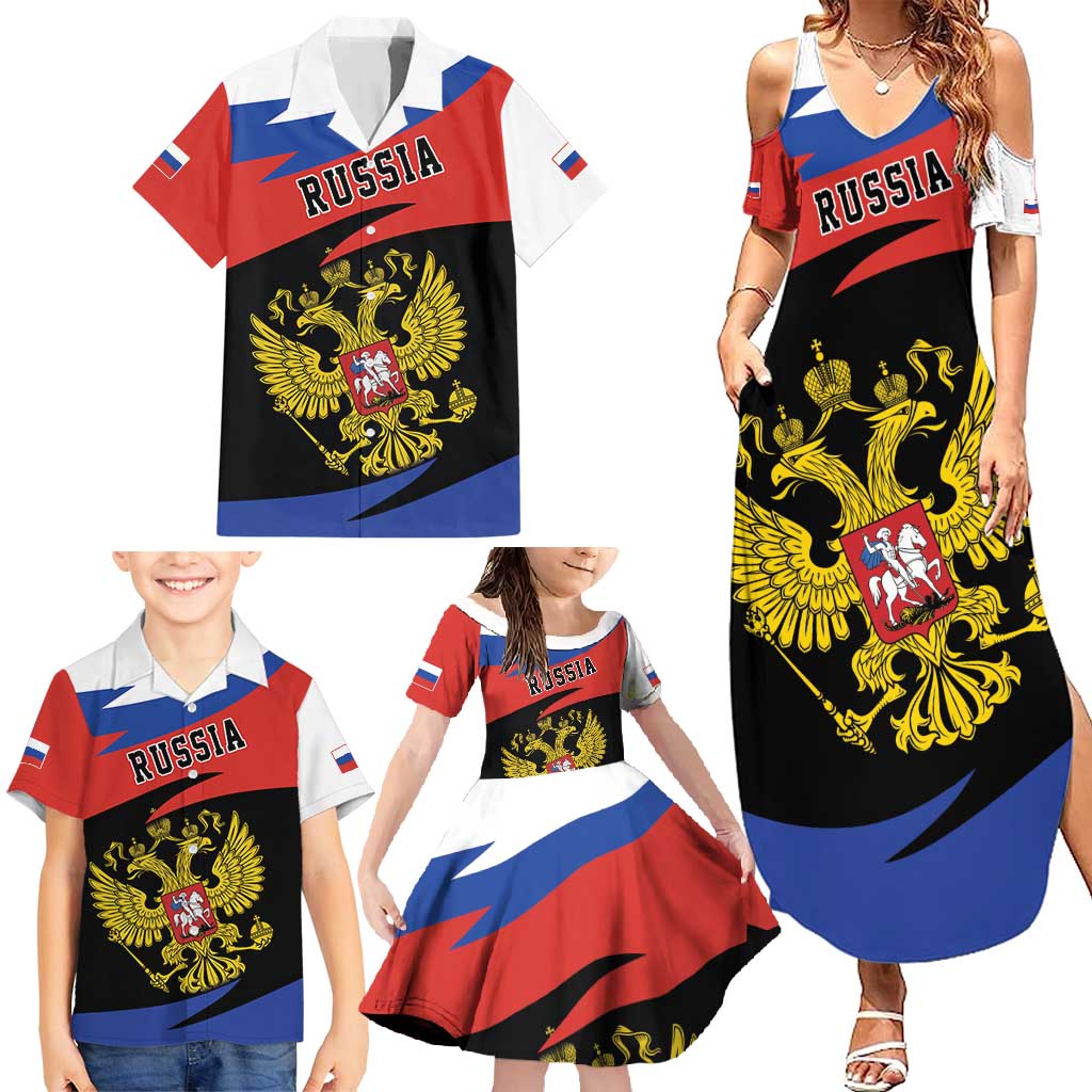 Russia Coat of Arms Family Matching Summer Maxi Dress and Hawaiian Shirt Russian Eagle Two Heads Simple Style LT17 - Wonder Print Shop