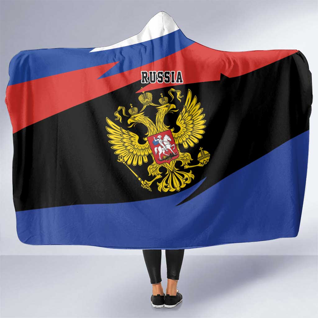 Russia Coat of Arms Hooded Blanket Russian Eagle Two Heads Simple Style