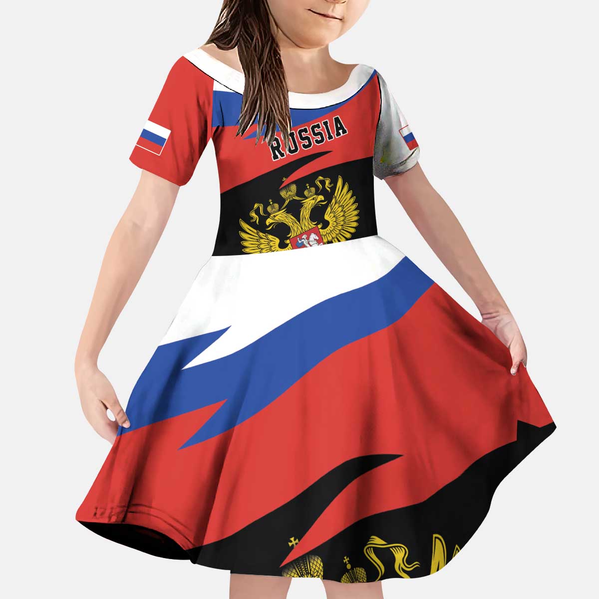 Russia Coat of Arms Kid Short Sleeve Dress Russian Eagle Two Heads Simple Style LT17 - Wonder Print Shop