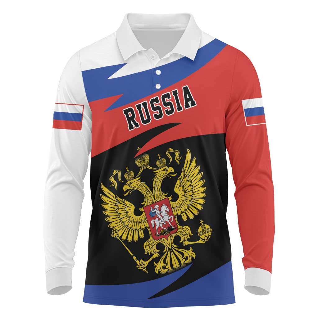 Russia Coat of Arms Long Sleeve Polo Shirt Russian Eagle Two Heads Simple Style LT17 - Wonder Print Shop