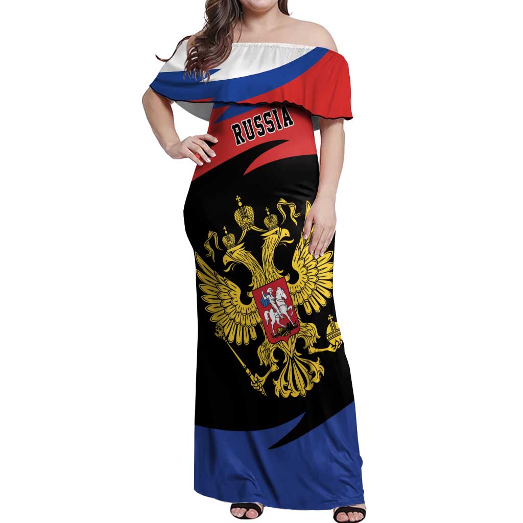 Russia Coat of Arms Off Shoulder Maxi Dress Russian Eagle Two Heads Simple Style LT17 - Wonder Print Shop