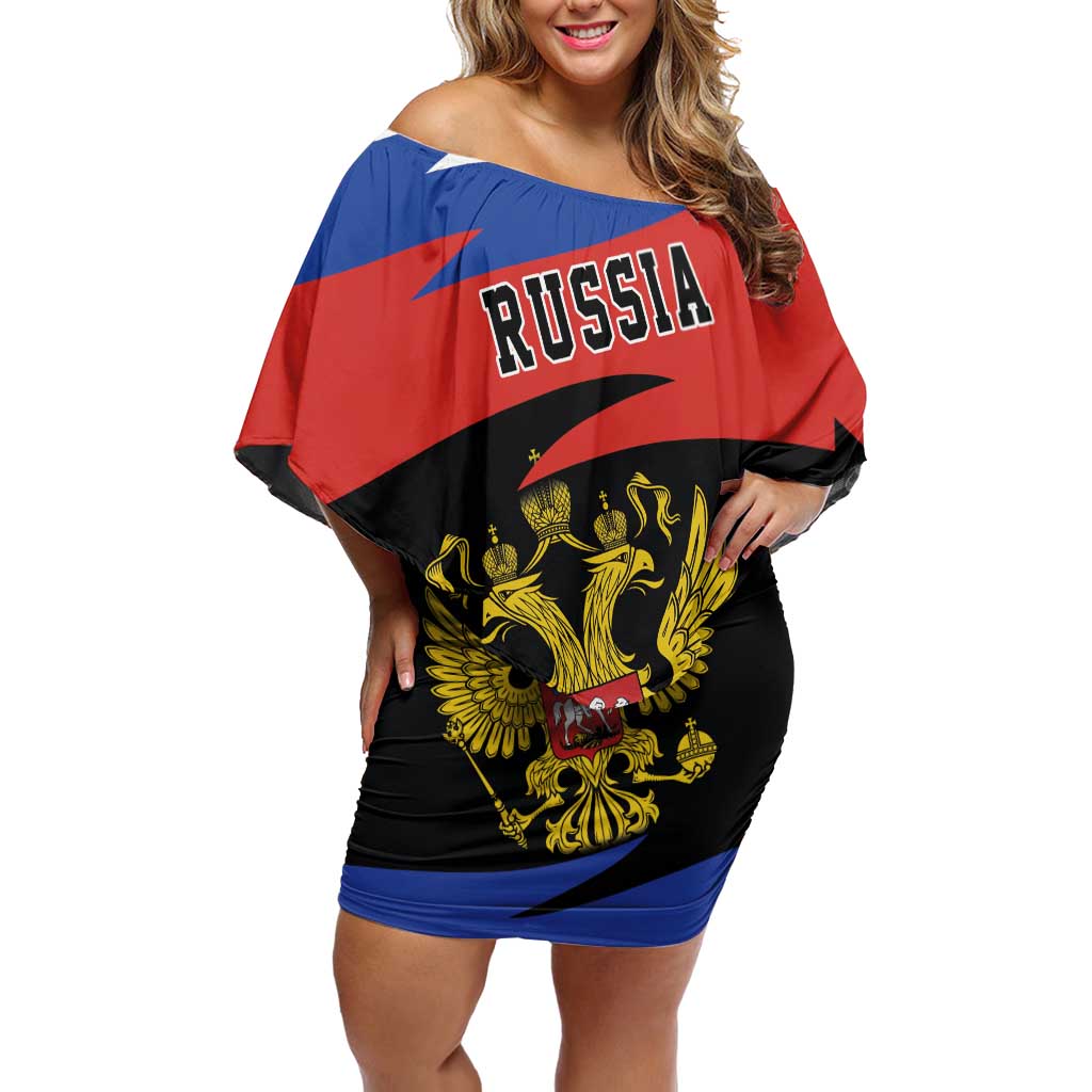 Russia Coat of Arms Off Shoulder Short Dress Russian Eagle Two Heads Simple Style LT17 - Wonder Print Shop