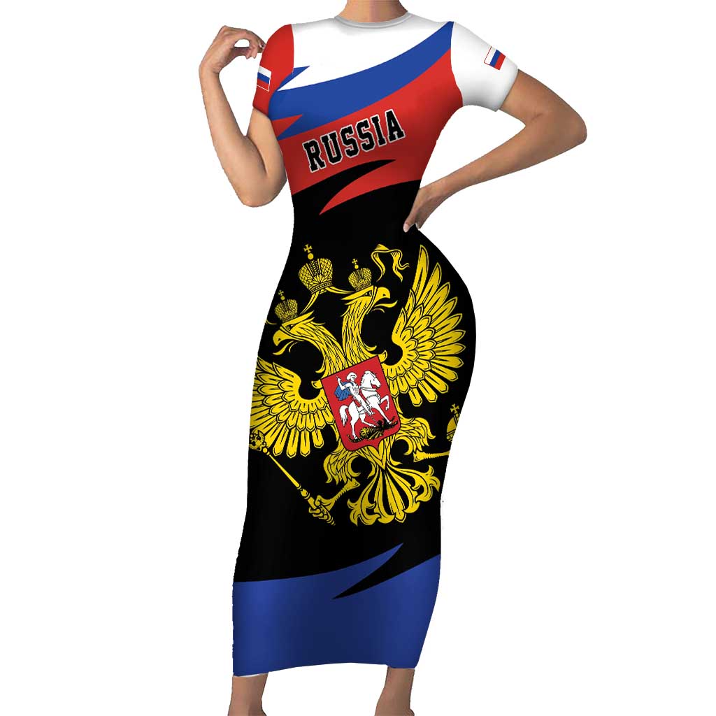 Russia Coat of Arms Short Sleeve Bodycon Dress Russian Eagle Two Heads Simple Style LT17 - Wonder Print Shop