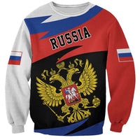 Unisex sweatshirt with Russia text and double-head eagle graphic, red and gray