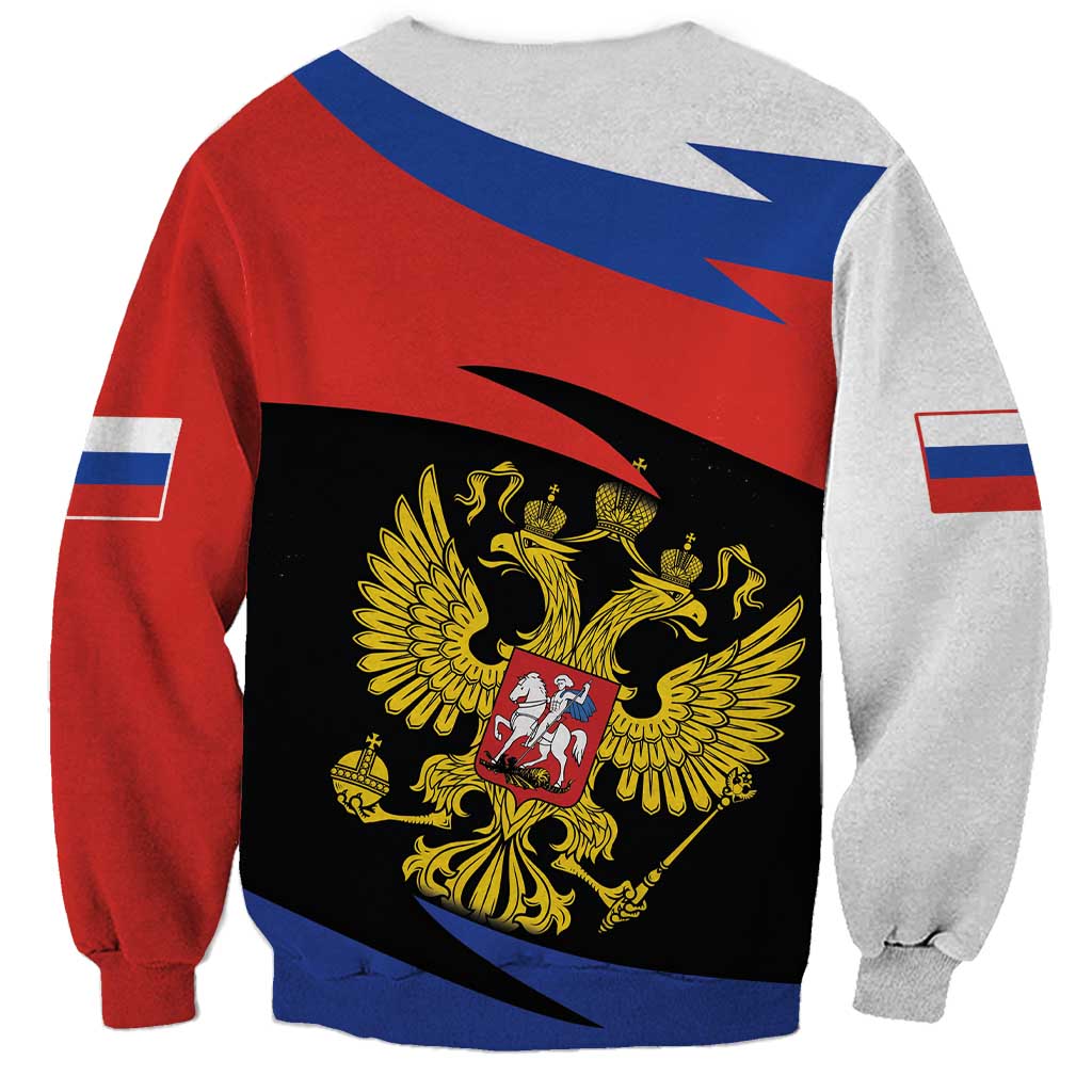 Unisex sweatshirt with double-head eagle graphic, red and gray panels