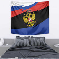 Rectangular Russia flag tapestry with Russia text and two-headed eagle crest, blue red black