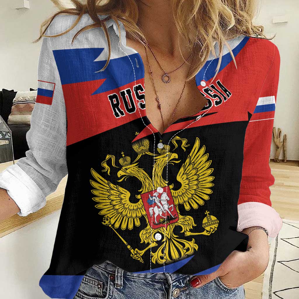 Russia Coat of Arms Women Casual Shirt Russian Eagle Two Heads Simple Style LT17 - Wonder Print Shop