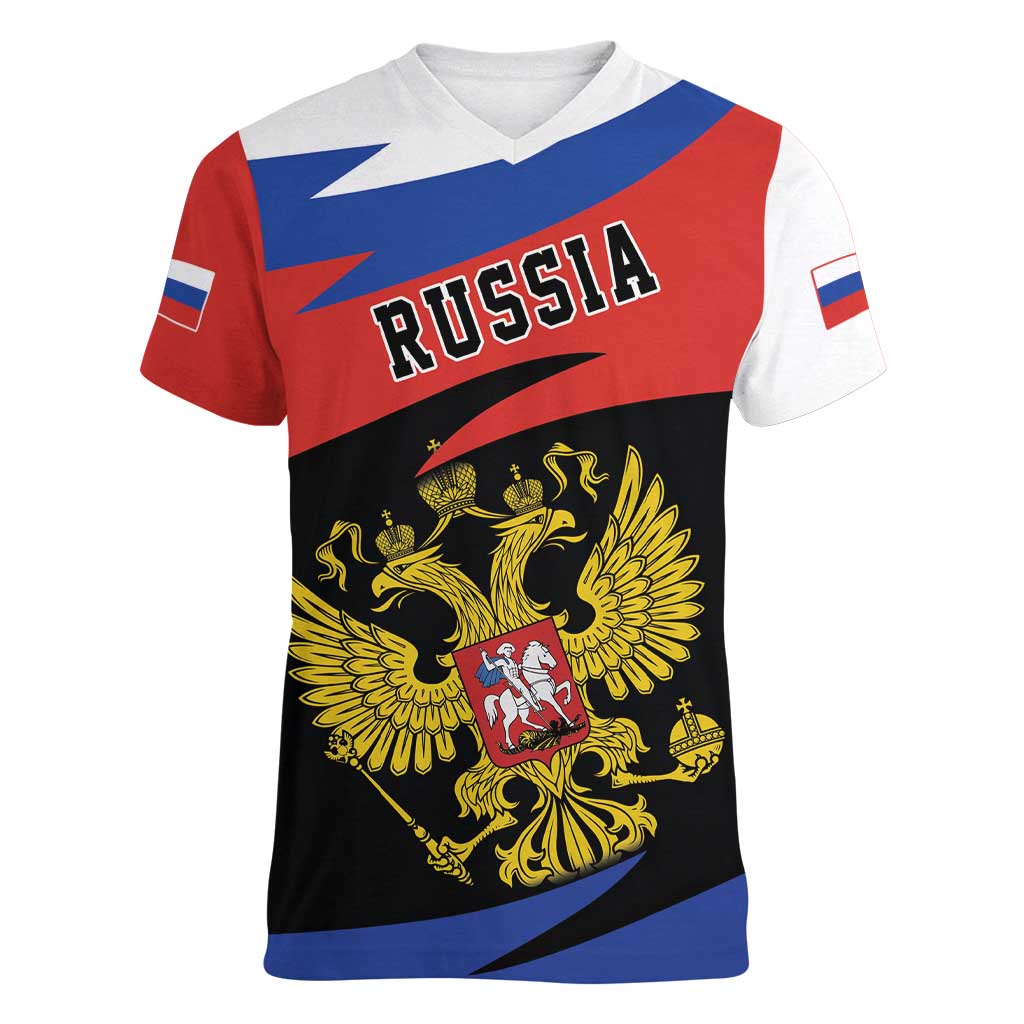 Russia Coat of Arms Women V-Neck T-Shirt Russian Eagle Two Heads Simple Style LT17 - Wonder Print Shop