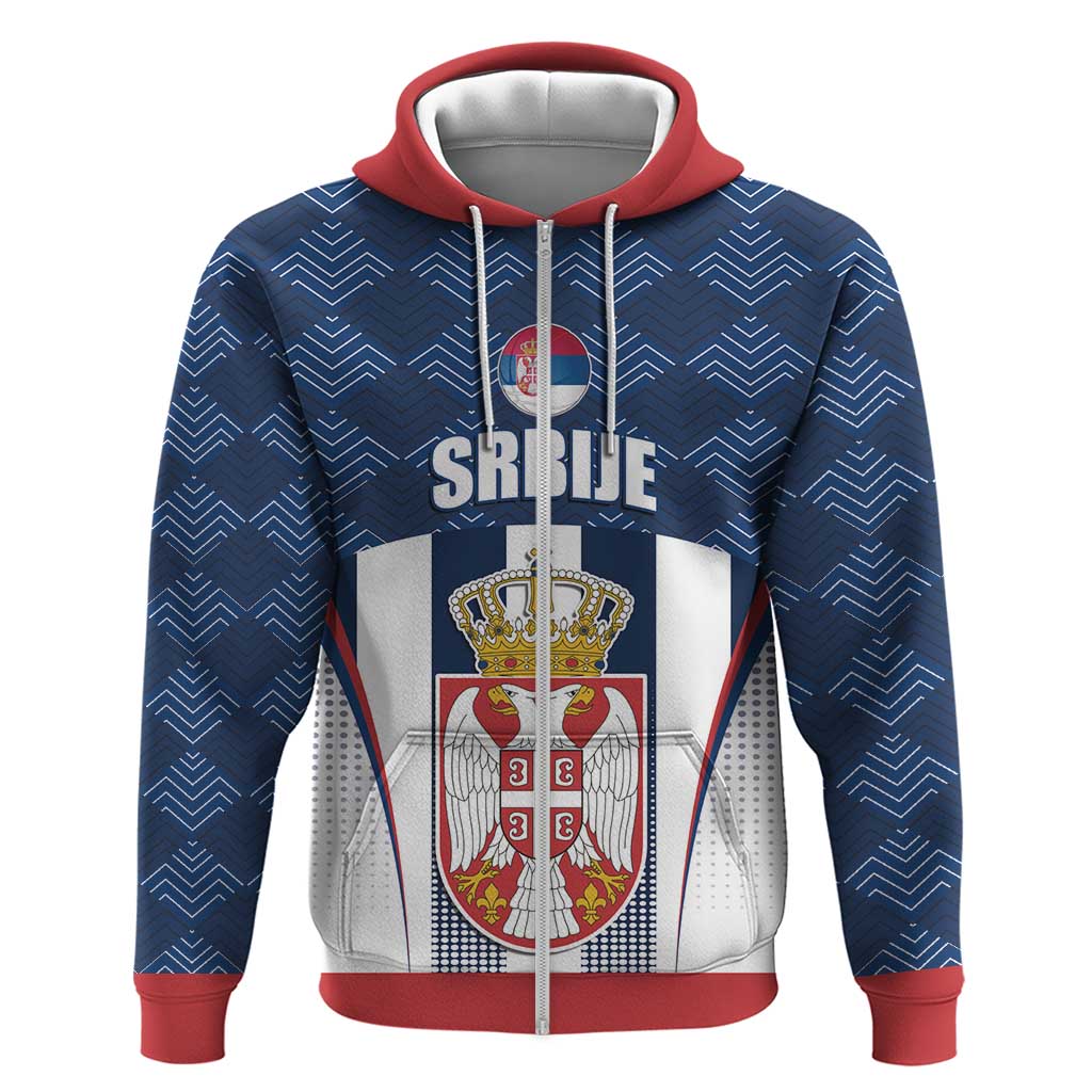 Custom Serbia Basketball Champions Zip Hoodie Sporty Style with Coat of Arms