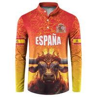 Red Spain bull button sweatshirt with coat of arms and flag sleeve patches