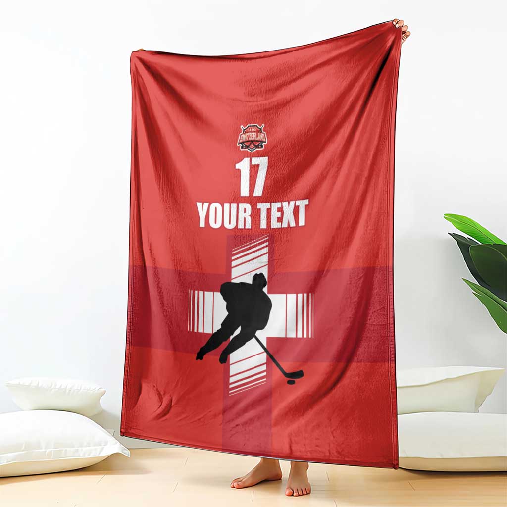 Red ice hockey blanket, printed hockey player with YOUR TEXT and 17, draped teepee style