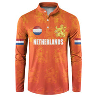 Orange Netherlands football button sweatshirt with graphic lion crest and front banner