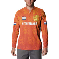 Orange Netherlands football button sweatshirt with front Netherlands logo and lion crest