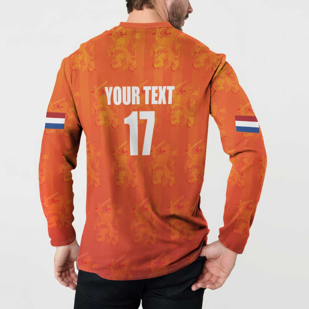 Orange Netherlands football button sweatshirt back text 'YOUR TEXT' and 17