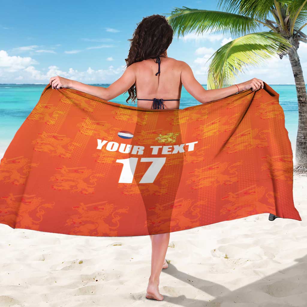 Orange custom sarong wrap with YOUR TEXT 17 print, worn beach cover-up