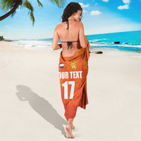 Orange custom sarong wrap with YOUR TEXT 17 front print and tie closure