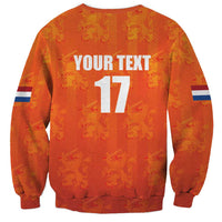 Orange football sweatshirt back with YOUR TEXT, number 17, crew neck and long sleeves