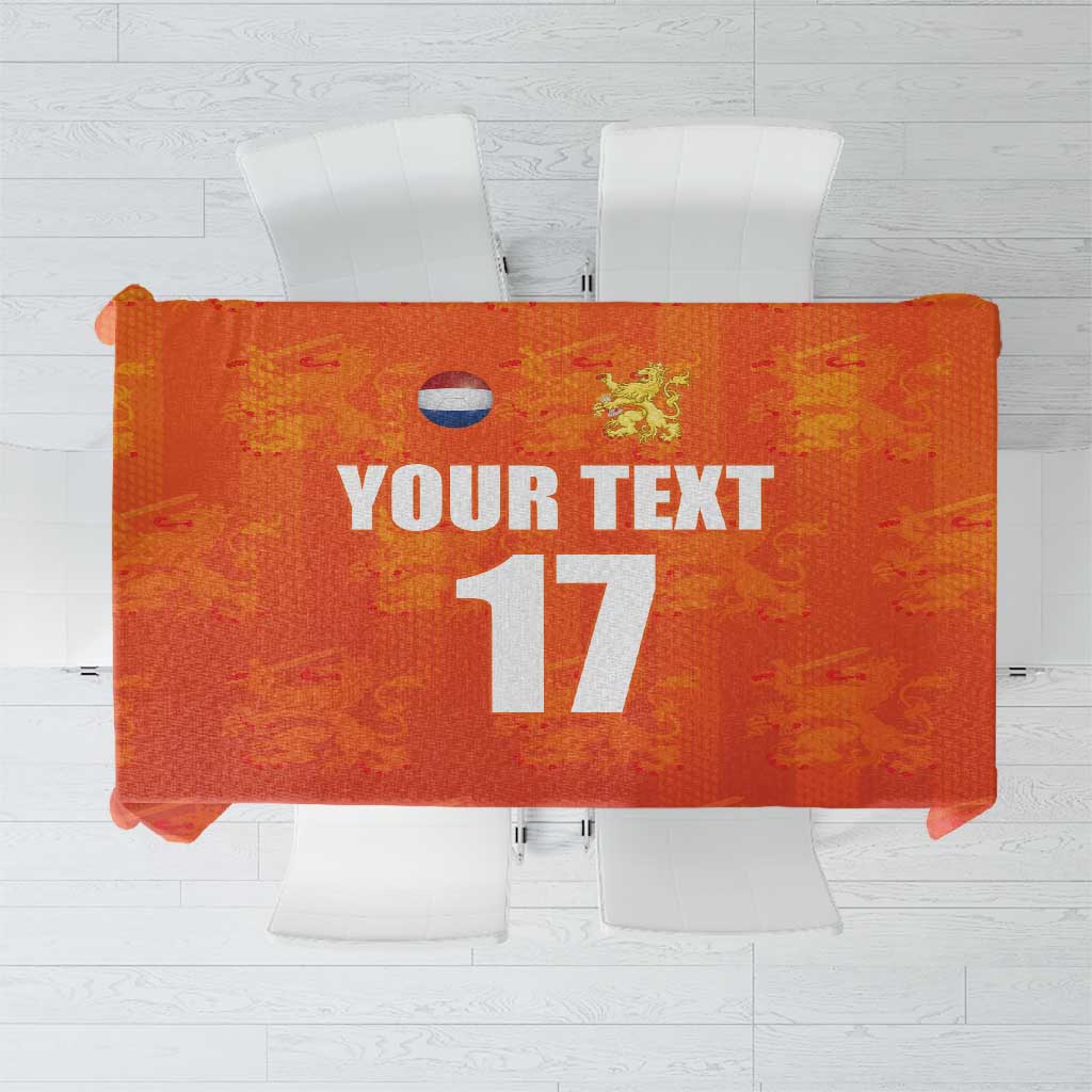 Orange football tablecloth with printed Your Text and number 17, folded view