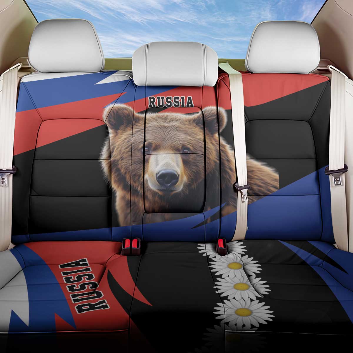 Russia Brown Bear and Chamomile Flower Back Car Seat Cover LT17 - Wonder Print Shop