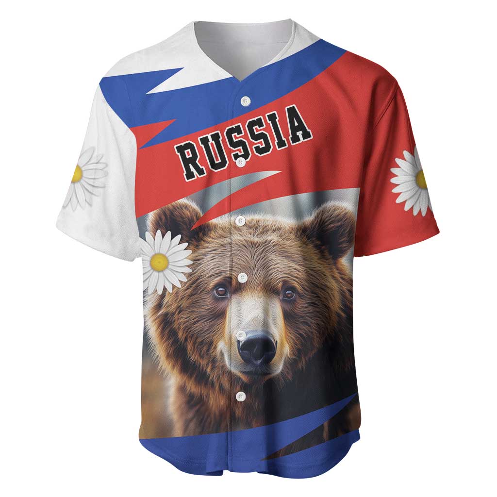 Russia Brown Bear and Chamomile Flower Baseball Jersey LT17 - Wonder Print Shop