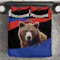 Brown bear and daisy bedding set with Russia graphic; duvet and two pillows