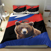 Brown bear bedding set with Russia graphic; duvet and two matching pillows