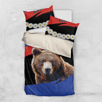 Brown bear Russia graphic bedding set with daisy trim; duvet and two pillowcases