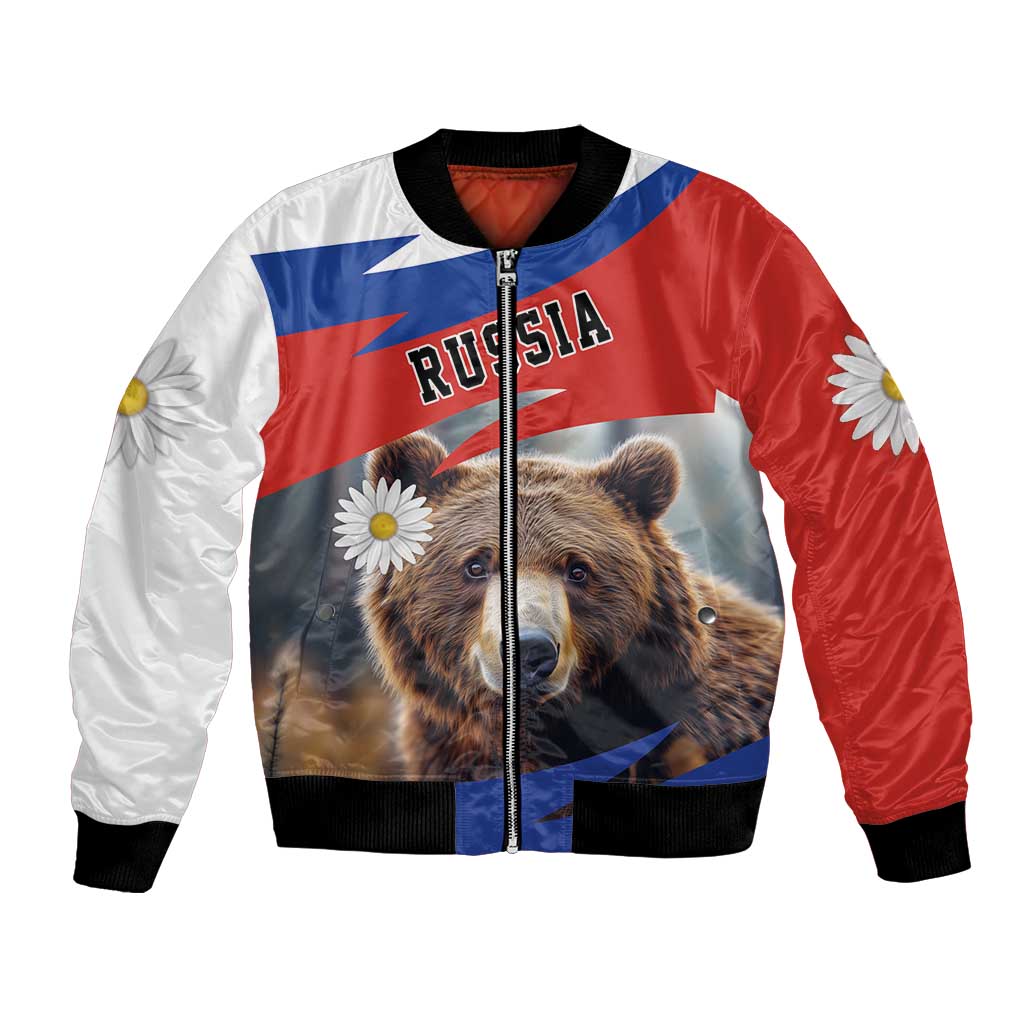 Russia Brown Bear and Chamomile Flower Bomber Jacket LT17 - Wonder Print Shop