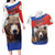 Russia Brown Bear and Chamomile Flower Couples Matching Long Sleeve Bodycon Dress and Hawaiian Shirt