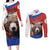 Russia Brown Bear and Chamomile Flower Couples Matching Long Sleeve Bodycon Dress and Long Sleeve Button Shirt