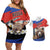 Russia Brown Bear and Chamomile Flower Couples Matching Off Shoulder Short Dress and Hawaiian Shirt