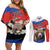 Russia Brown Bear and Chamomile Flower Couples Matching Off Shoulder Short Dress and Long Sleeve Button Shirt