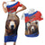 Russia Brown Bear and Chamomile Flower Couples Matching Short Sleeve Bodycon Dress and Hawaiian Shirt