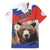 Russia Brown Bear and Chamomile Flower Family Matching Puletasi and Hawaiian Shirt