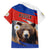 Russia Brown Bear and Chamomile Flower Family Matching Puletasi and Hawaiian Shirt