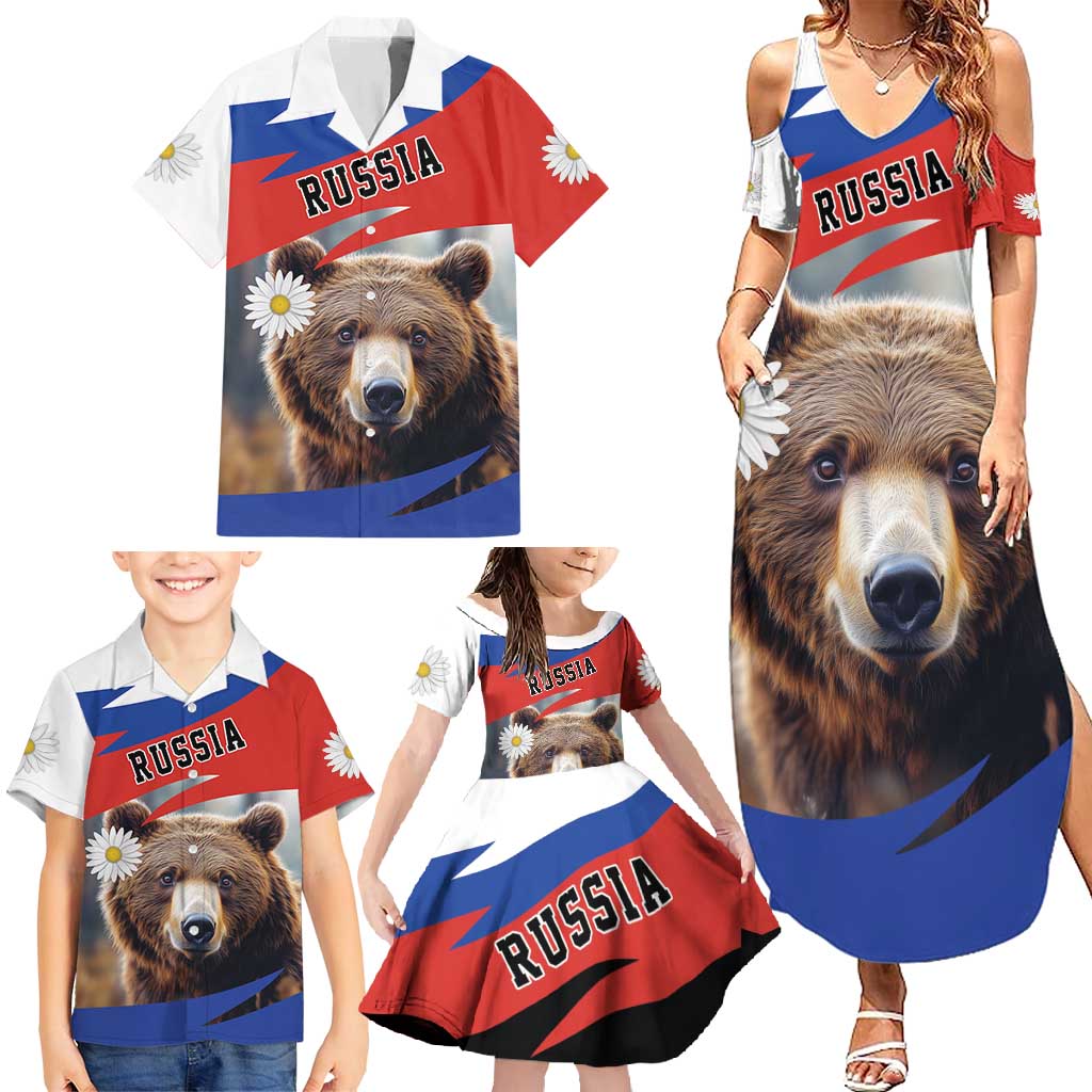 Russia Brown Bear and Chamomile Flower Family Matching Summer Maxi Dress and Hawaiian Shirt LT17 - Wonder Print Shop