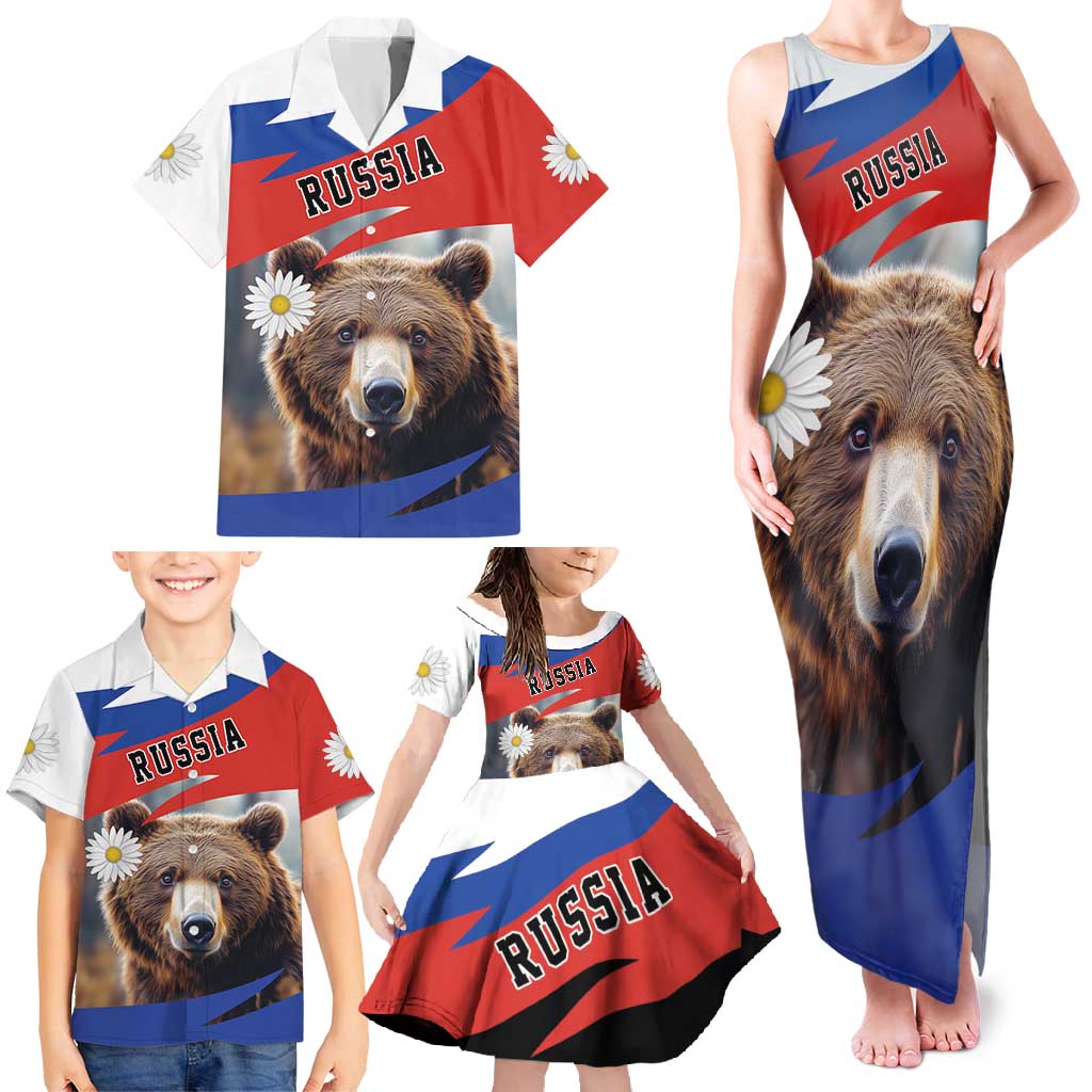 Russia Brown Bear and Chamomile Flower Family Matching Tank Maxi Dress and Hawaiian Shirt LT17 - Wonder Print Shop