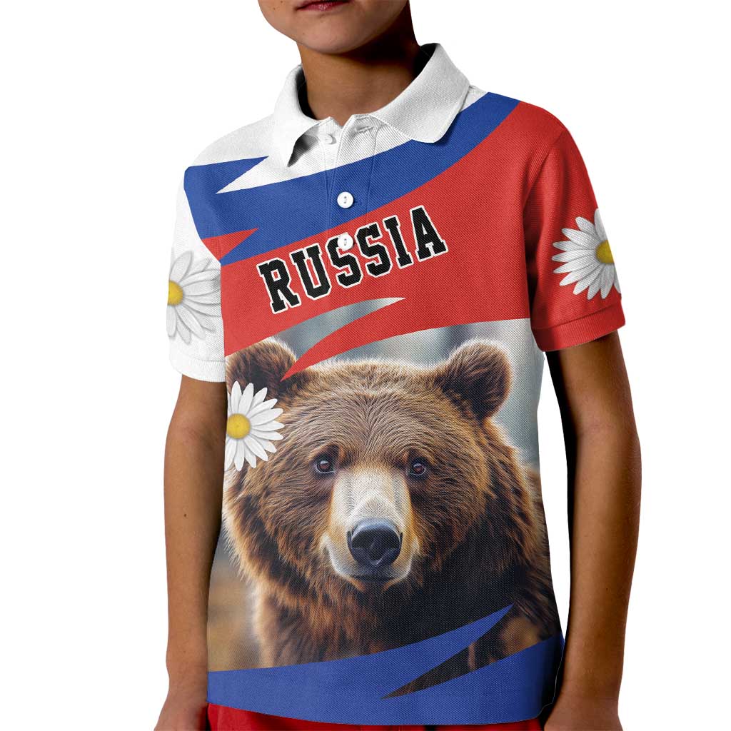 Russia Brown Bear and Chamomile Flower Kid Polo Shirt LT17 - Wonder Print Shop