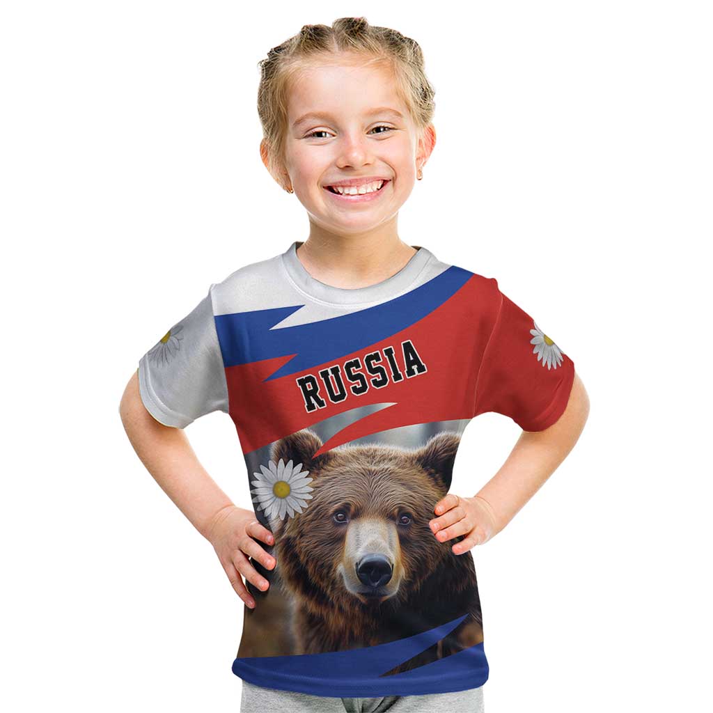 Russia Brown Bear and Chamomile Flower Kid T Shirt LT17 - Wonder Print Shop