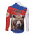 Russia Brown Bear and Chamomile Flower Long Sleeve Button Shirt