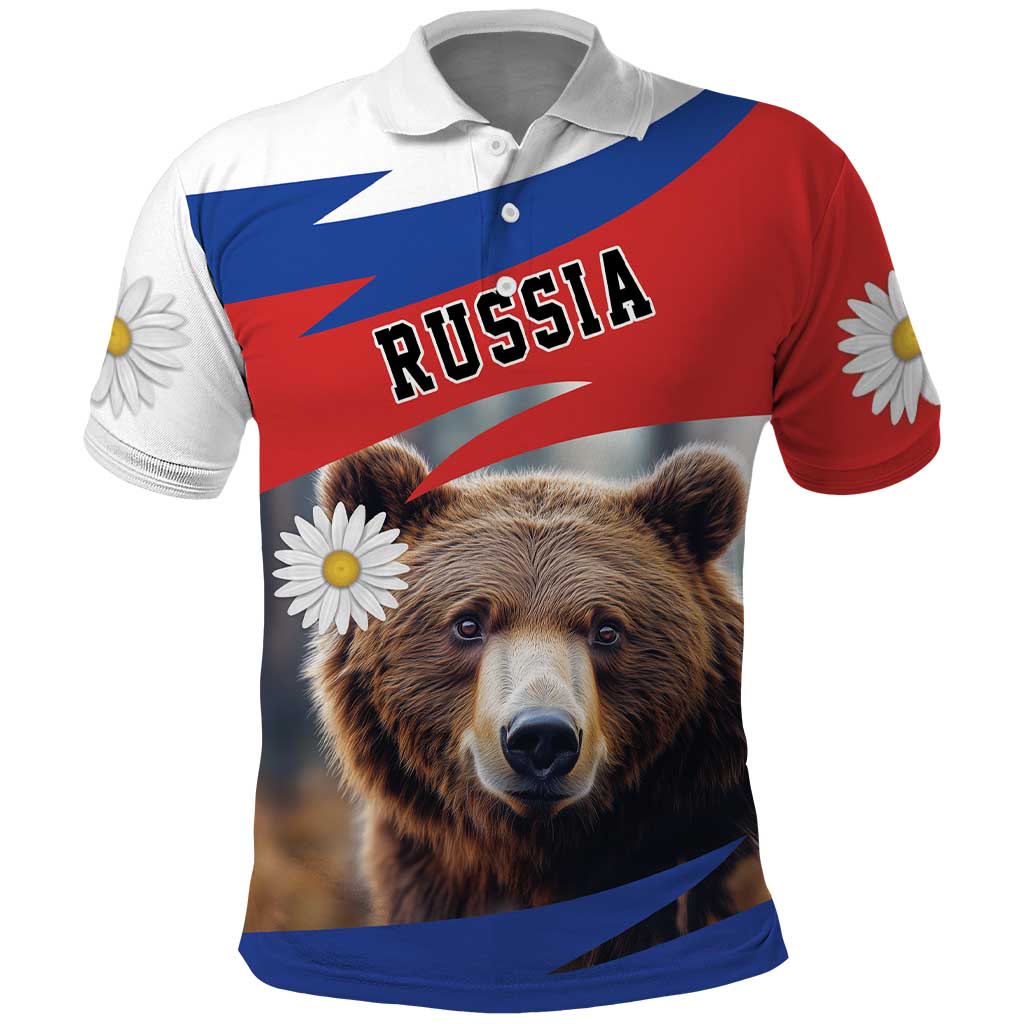 Russia Brown Bear and Chamomile Flower Polo Shirt LT17 - Wonder Print Shop