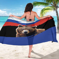 Brown bear print sarong with RUSSIA text, red white and blue flag design