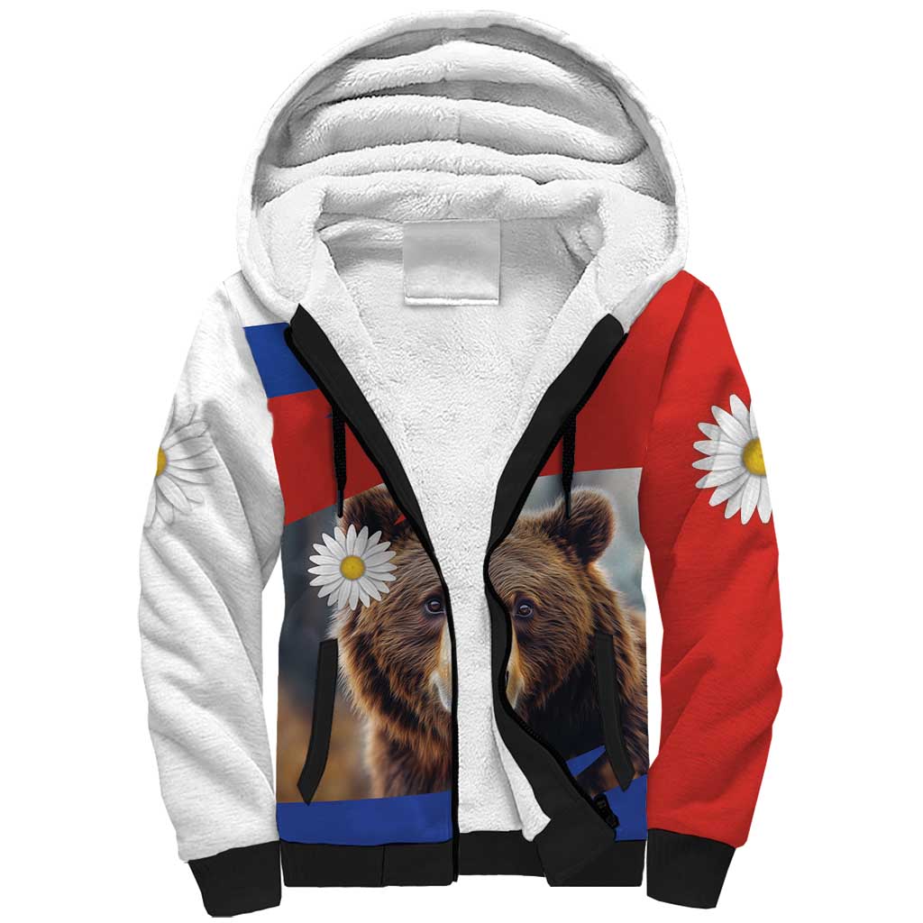 Russia Brown Bear and Chamomile Flower Sherpa Hoodie LT17 - Wonder Print Shop