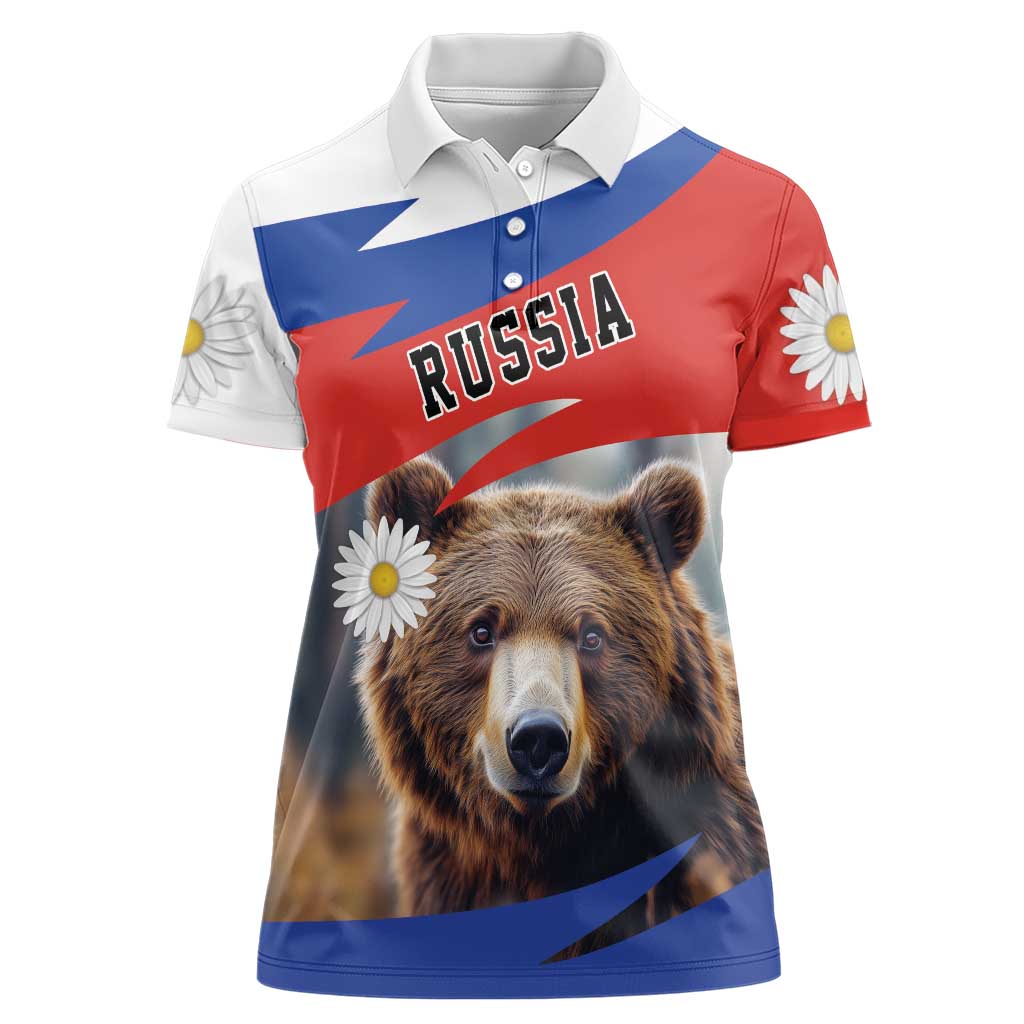 Russia Brown Bear and Chamomile Flower Women Polo Shirt LT17 - Wonder Print Shop