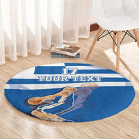 Blue round sports area rug with basketball player, number 17, and your text