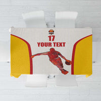 Custom basketball Spain tablecloth, white with red/yellow arches and player graphic
