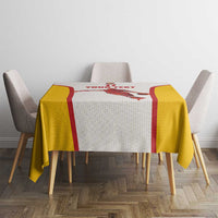 Rectangular basketball tablecloth in yellow and white with red stripe panel